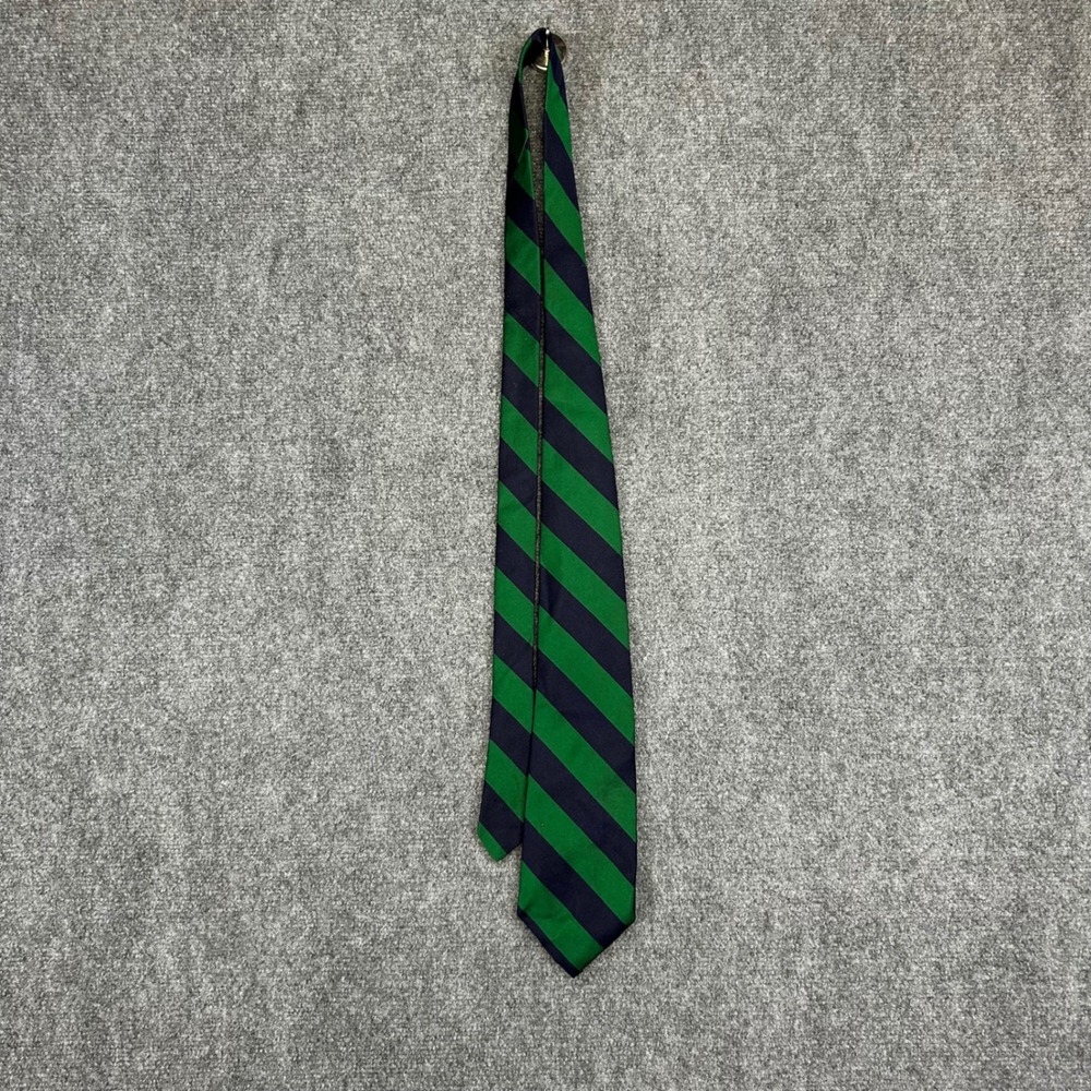 Brooks Brothers Mens Silk Repp Stripe Tie Green Navy Blue Hand Made USA